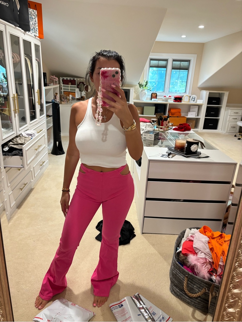 Edikted Hot Pink Cutout Flare Pants